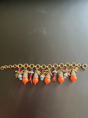 J. Crew Gold-Tone Charm Bracelet with Coral Bead Drops